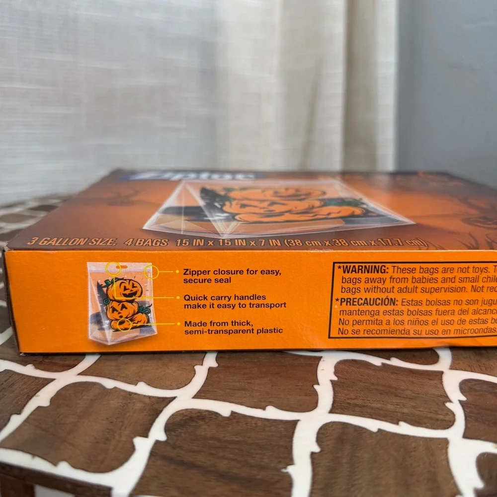 NEW‎ Ziploc Big Bags Halloween Pumpkin 3 Gallon 4ct 15x15x7 Limited Edition